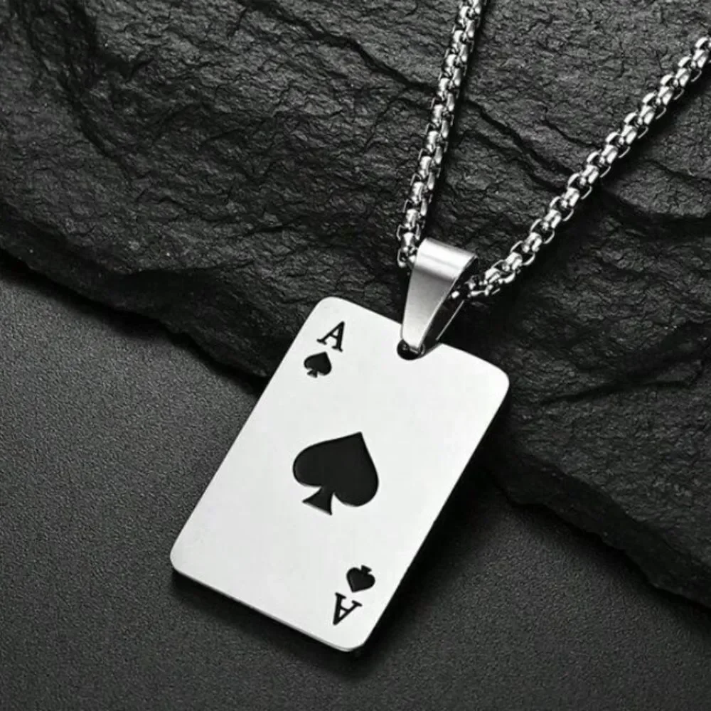 3for$20 1pc Men's Poker Card Charm Necklace, Heart Couple Pendant Necklace